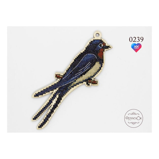 DIY Cross stitch kit on wood "Swallow" 3.9x5.9 in / 10.0x15.0 cm