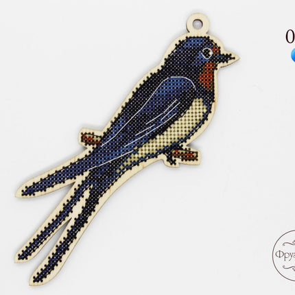 DIY Cross stitch kit on wood "Swallow" 3.9x5.9 in / 10.0x15.0 cm