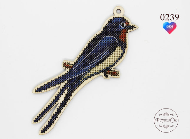 DIY Cross stitch kit on wood "Swallow" 3.9x5.9 in / 10.0x15.0 cm