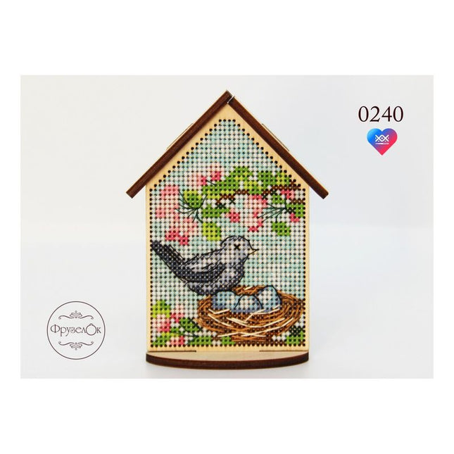 DIY Cross stitch kit on wood "Spring" 2.6x4.1 in / 6.5x10.5 cm