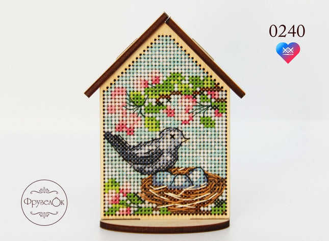 DIY Cross stitch kit on wood "Spring" 2.6x4.1 in / 6.5x10.5 cm