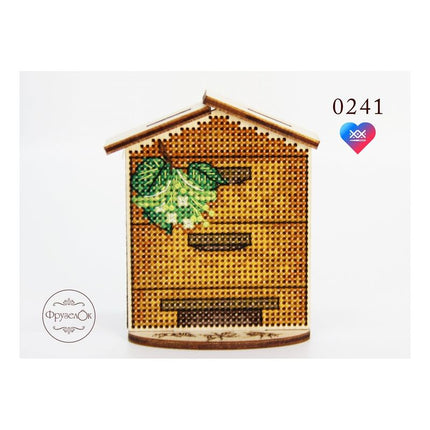 DIY Cross stitch kit on wood "Beehive" 2.4x3.1 in / 6.0x8.0 cm