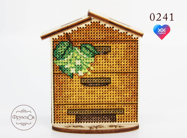 DIY Cross stitch kit on wood "Beehive" 2.4x3.1 in / 6.0x8.0 cm