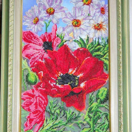 DIY Bead Embroidery Kit "Wild poppies – 2" 9.4"x17.5" / 24.0x44.5 cm