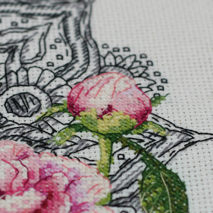 DIY Cross Stitch Kit "Lace peonies" 10.2"x10.2"