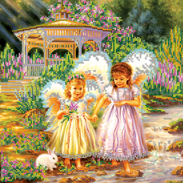 Canvas for bead embroidery "Little Sisters" 11.8"x11.8" / 30.0x30.0 cm