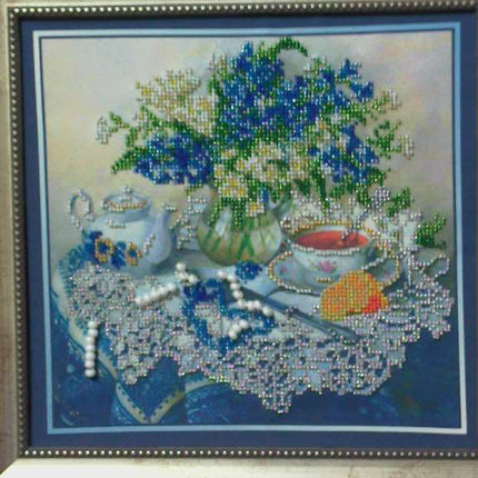 DIY Bead Embroidery Kit "Forget-me-nots" 10.2"x9.8" / 26.0x25.0 cm