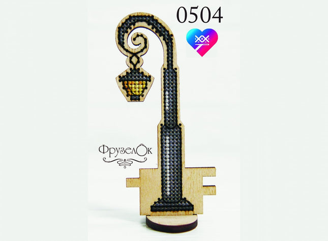 DIY Cross stitch kit on wood "Lamp" 2.0x4.3 in / 5.0x11.0 cm