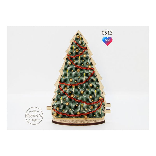 DIY Cross stitch kit on wood "Christmas Tree" 5.3x3.9 in / 13.5x10.0 cm