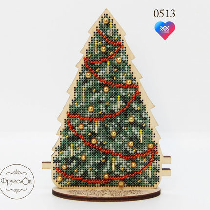 DIY Cross stitch kit on wood "Christmas Tree" 5.3x3.9 in / 13.5x10.0 cm
