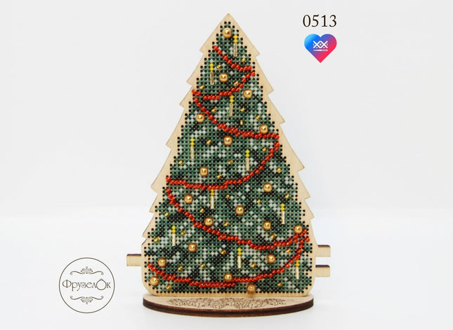 DIY Cross stitch kit on wood "Christmas Tree" 5.3x3.9 in / 13.5x10.0 cm