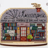 DIY Cross stitch kit on wood "Bookstore" 4.5x3.5 in / 11.5x9.0 cm