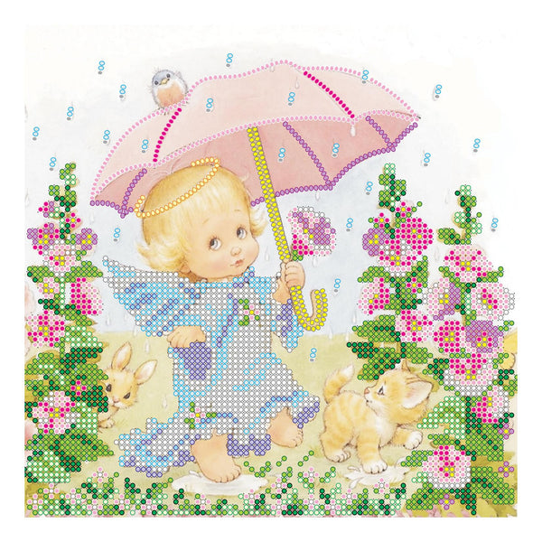 Canvas for bead embroidery "Naughty rain" 7.9"x7.9" / 20.0x20.0 cm
