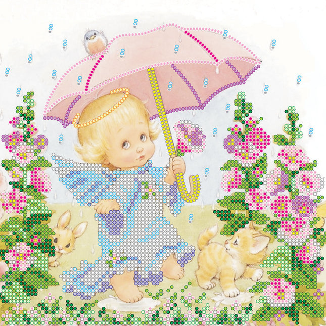 Canvas for bead embroidery "Naughty rain" 7.9"x7.9" / 20.0x20.0 cm