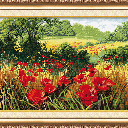 DIY Cross Stitch Kit "Poppy field" 18.9"x13.0"