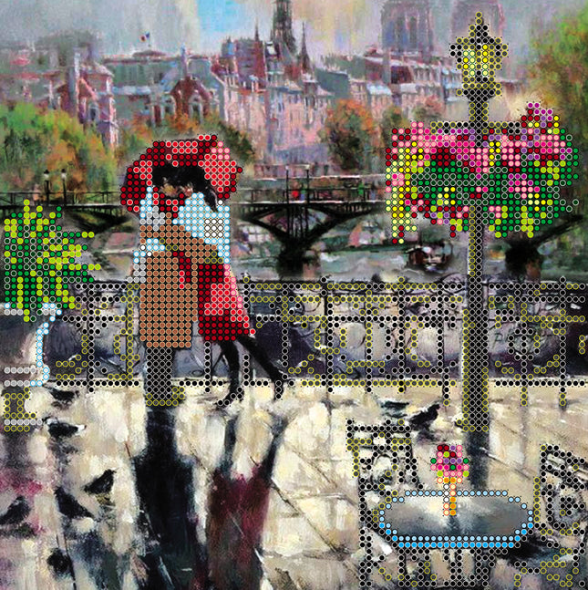 Canvas for bead embroidery "Embrace Paris" 7.9"x7.9" / 20.0x20.0 cm