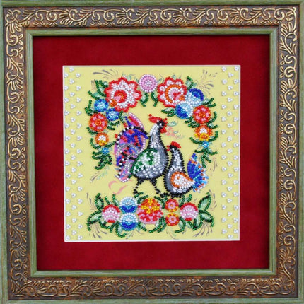 DIY Bead Embroidery Kit "Gorodets painting"  5.9"x5.9" / 15.0x15.0 cm