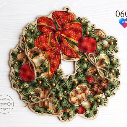 DIY Cross stitch kit on wood "New Year" 7.9x8.1 in / 20.0x20.5 cm