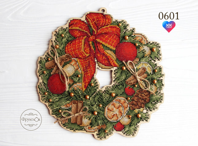 DIY Cross stitch kit on wood "New Year" 7.9x8.1 in / 20.0x20.5 cm