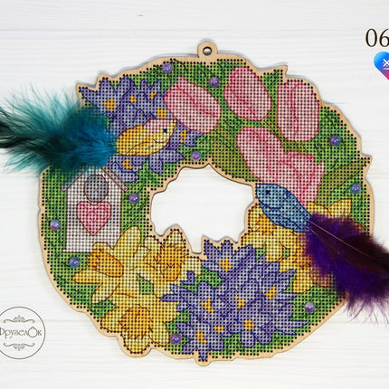 DIY Cross stitch kit on wood "Spring" 7.7x7.5 in / 19.5x19.0 cm