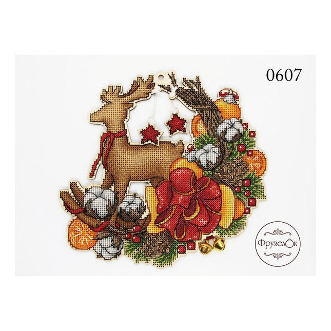 DIY Cross stitch kit on wood "Jingle Bells" 7.7x7.3 in / 19.5x18.5 cm