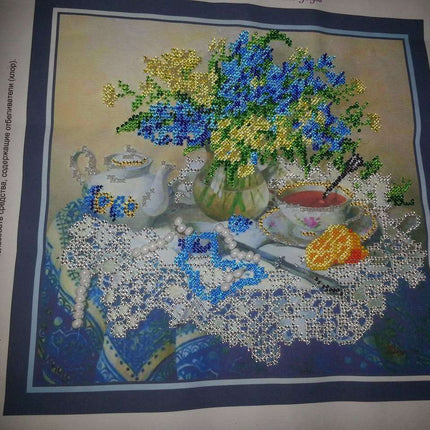 DIY Bead Embroidery Kit "Forget-me-nots" 10.2"x9.8" / 26.0x25.0 cm