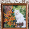 Canvas for bead embroidery "White cat" 7.9"x7.9" / 20.0x20.0 cm