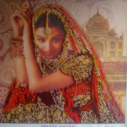 Canvas for bead embroidery "Flowers of India" 11.8"x11.8" / 30.0x30.0 cm