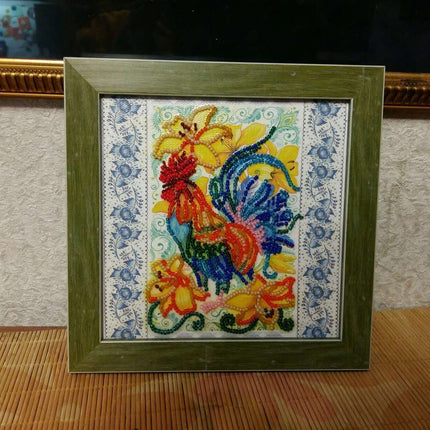 DIY Bead Embroidery Kit "Call of the cockerel"  5.9"x5.9" / 15.0x15.0 cm