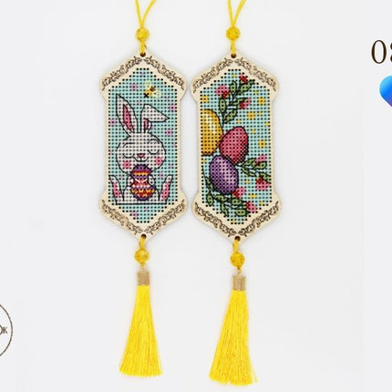 DIY Cross stitch kit on wood "Easter Bunny" 3.9x1.8 in / 10.0x4.5 cm