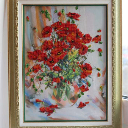 DIY Bead Embroidery Kit "Poppies" 10.0"x13.8" / 25.5x35.0 cm