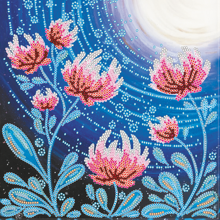 Canvas for bead embroidery "Flowers under the moon" 7.9"x7.9" / 20.0x20.0 cm