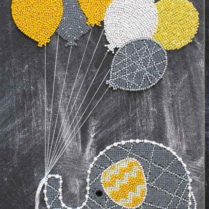 DIY Bead Embroidery Kit "Baby elephant with balloons" 8.3"x12.6" / 21.0x32.0 cm