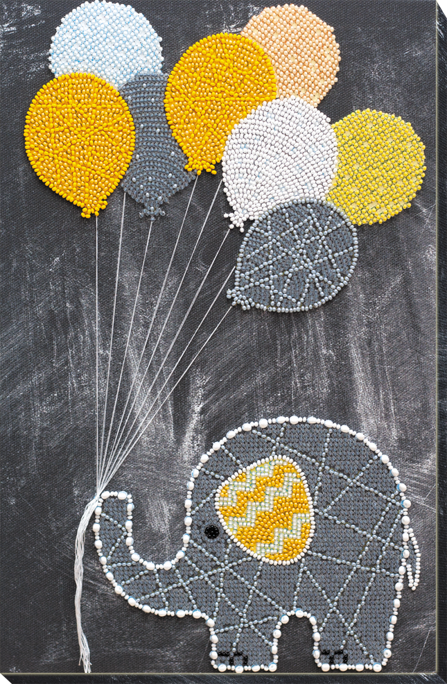 DIY Bead Embroidery Kit "Baby elephant with balloons" 8.3"x12.6" / 21.0x32.0 cm