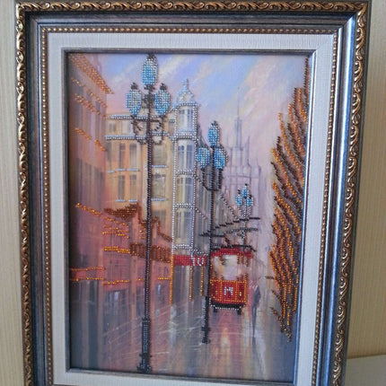 DIY Bead Embroidery Kit "Little tram" 9.1"x12.6" / 23.0x32.0 cm