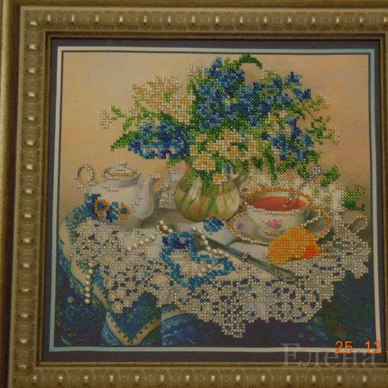 DIY Bead Embroidery Kit "Forget-me-nots" 10.2"x9.8" / 26.0x25.0 cm