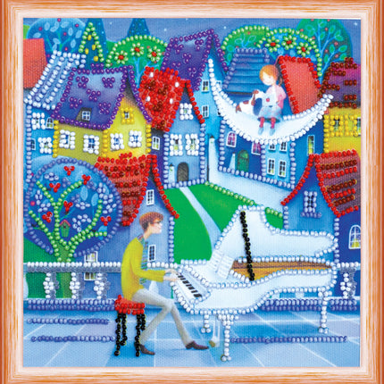DIY Bead Embroidery Kit "Moon  melody"  5.9"x5.9" / 15.0x15.0 cm