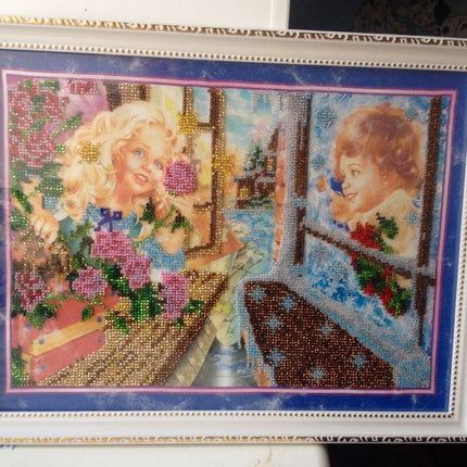 DIY Bead Embroidery Kit "Kay and Gerda" 13.8"x10.2" / 35.0x26.0 cm