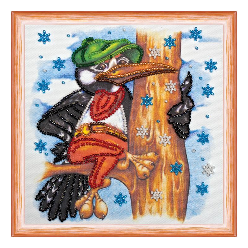 DIY Bead Embroidery Kit "Woodpecker"  5.9"x5.9" / 15.0x15.0 cm