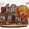 DIY Cross stitch kit on wood "Fall Cottage" 4.9x3.1 in / 12.5x8.0 cm