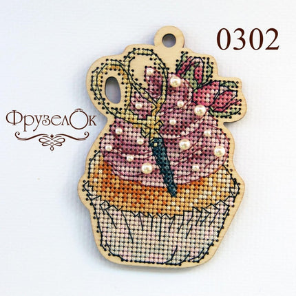DIY Cross stitch kit on wood "Scissors" 4.3x3.0 in / 11.0x7.5 cm