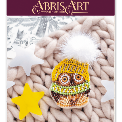 Beadwork kit for creating brooch "Owl Kuzya"