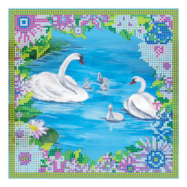 Canvas for bead embroidery "Swans" 7.9"x7.9" / 20.0x20.0 cm