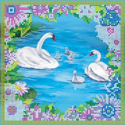 Canvas for bead embroidery "Swans" 7.9"x7.9" / 20.0x20.0 cm
