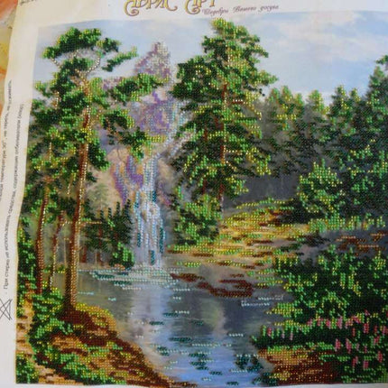 DIY Bead Embroidery Kit "Mountain waterfall" 11.8"x11.8" / 30.0x30.0 cm