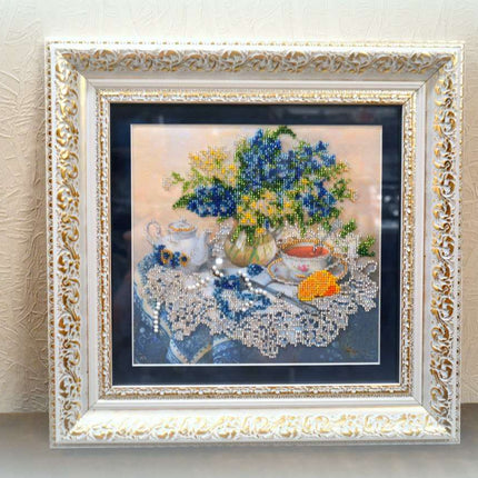 DIY Bead Embroidery Kit "Forget-me-nots" 10.2"x9.8" / 26.0x25.0 cm