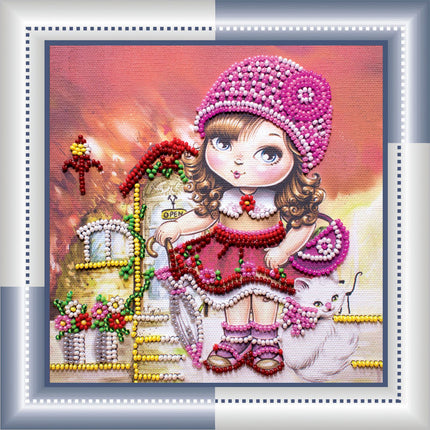 DIY Bead Embroidery Kit "Fashion girl"  5.9"x5.9" / 15.0x15.0 cm