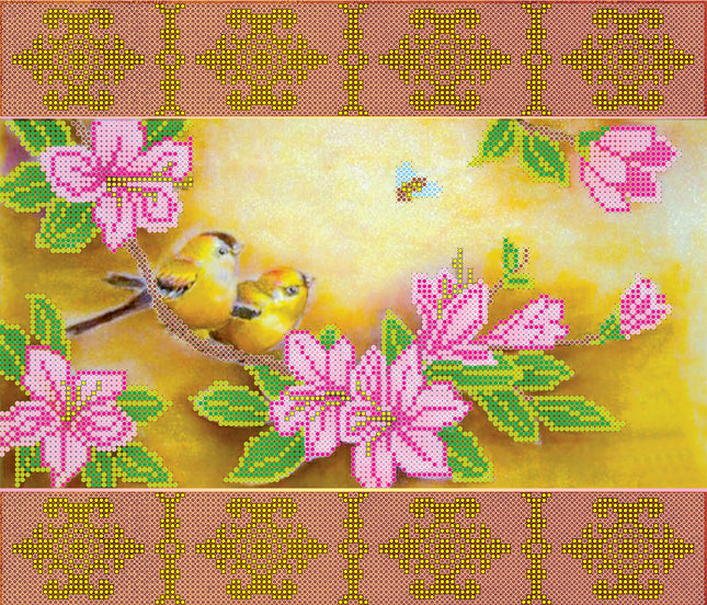 Canvas for bead embroidery "Spring Blooms" 11.8"x10.2" / 30.0x26.0 cm