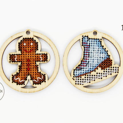 DIY Cross stitch kit on wood "Decoration" D 2.0 in / D 5.0 cm