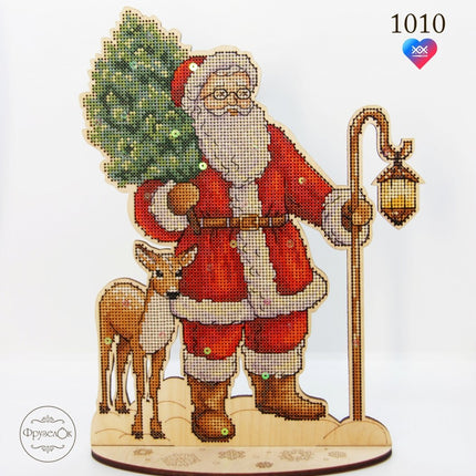 DIY Cross stitch kit on wood "New Year's Eve" 9.8x7.5 in / 25.0x19.0 cm